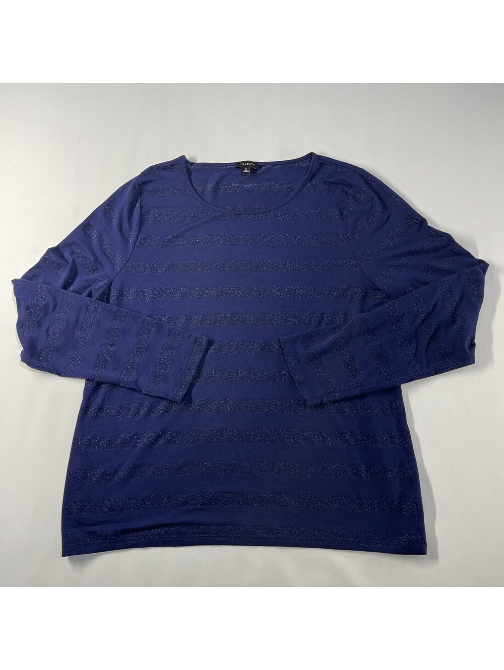 Talbots Blouse Top Womens Blue Long Sleeve Scoop Glitter Striped Metallic Slinky